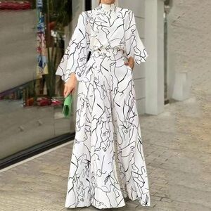 Lilguiy One piece Printed wide leg jumpsuit size L